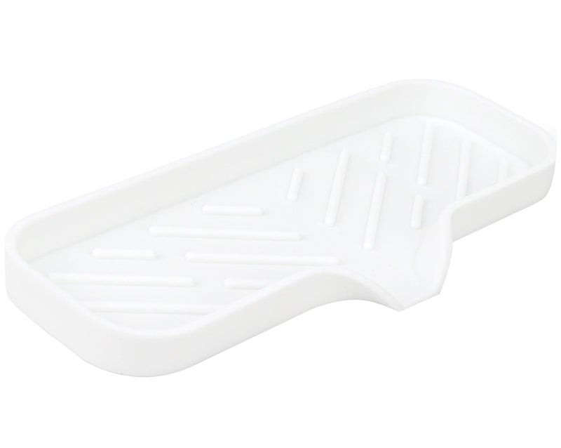 YASMEN Silicone Bathroom Soap Dishes, Sponge Holder for Kitchen Sink, Shower Soap Holder with Drain, Soap Dispenser Tray, Soap Dish for Bar Soap, Soap Bottle, Cup, Sink or Counter Organizer - White 9"" x 4"" - Image 1